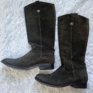 FRYE MELISSA BUTTON BOOT in forest green suede